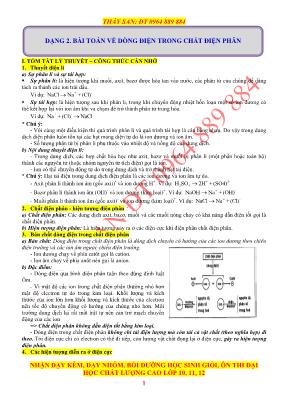 Bài toán về Dòng điện trong chất điện phân Vật lí lớp 11